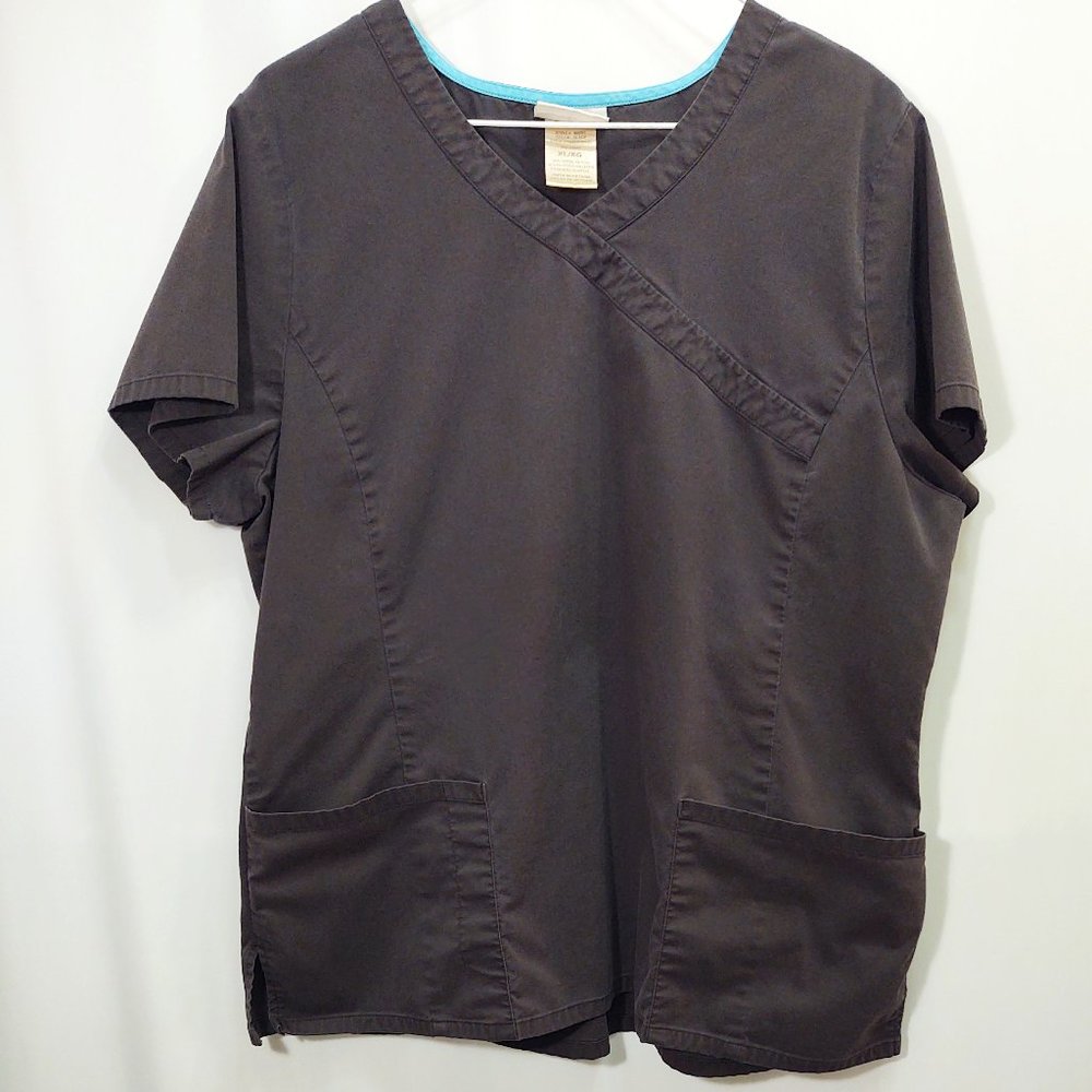 3/$30 Scrubstar Black Mock Wrap Scrub Top XL